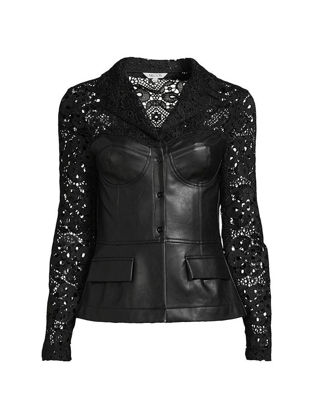 Womens Lace & Vegan Leather Corset Jacket Product Image