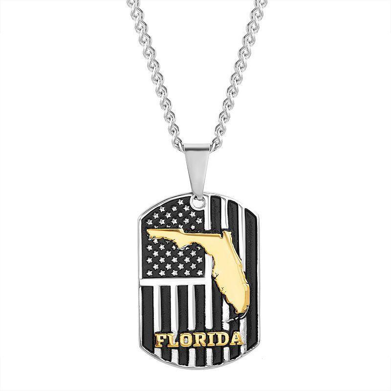 1913 Mens Tri-Tone Stainless Steel State of Florida Dog Tag Pendant Necklace Two Tone Product Image