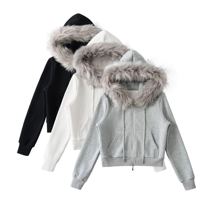 Fluffy Trim Zip Hoodie Product Image