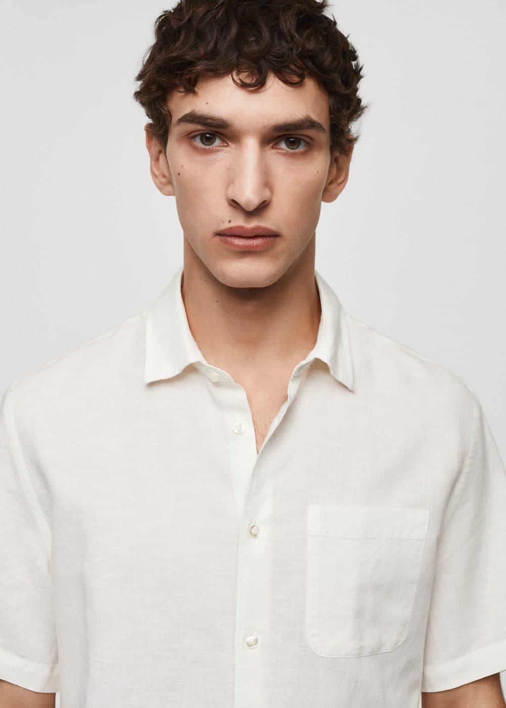 Mango Mens Regular-Fit Linen Short-Sleeved Shirt Product Image