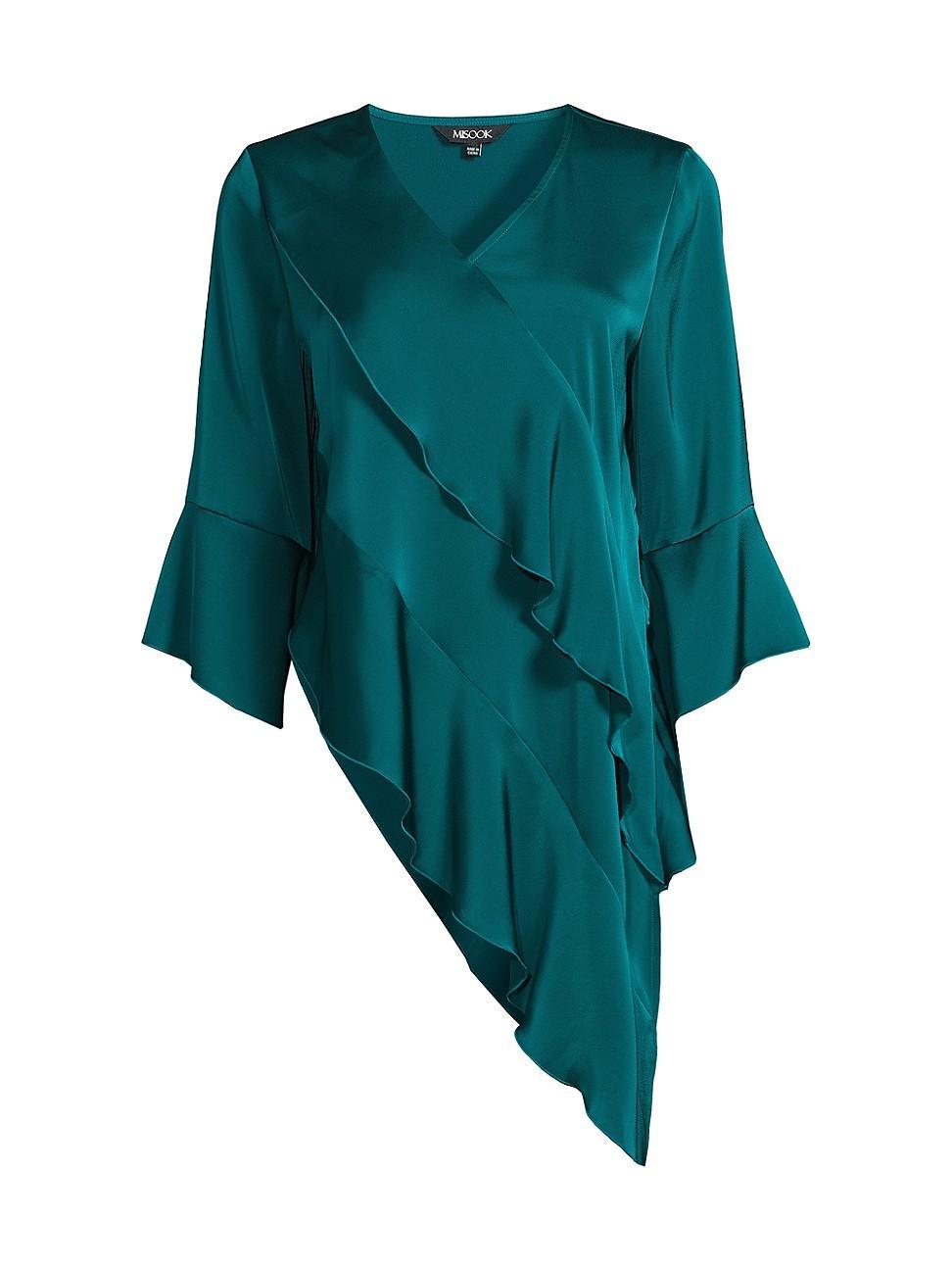 Womens Asymmetrical Ruffle Charmeuse Blouse Product Image