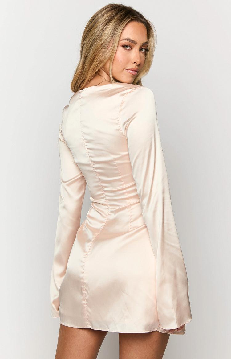 Lucy Cream Satin Long Sleeve Mini Dress Product Image