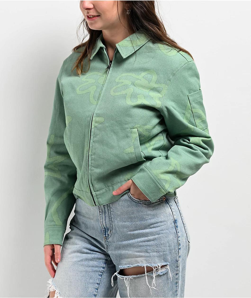 Petals by Petals and Peacocks Green Crop Work Jacket Product Image