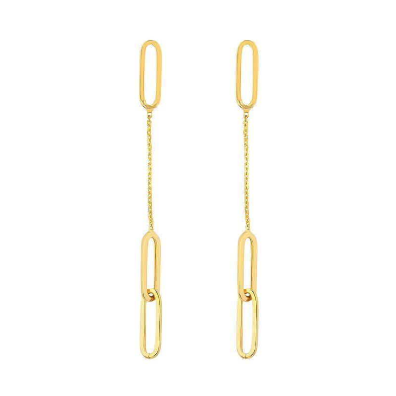 14k Gold Double Oval Link Chain Earrings, Womens, Yellow Product Image