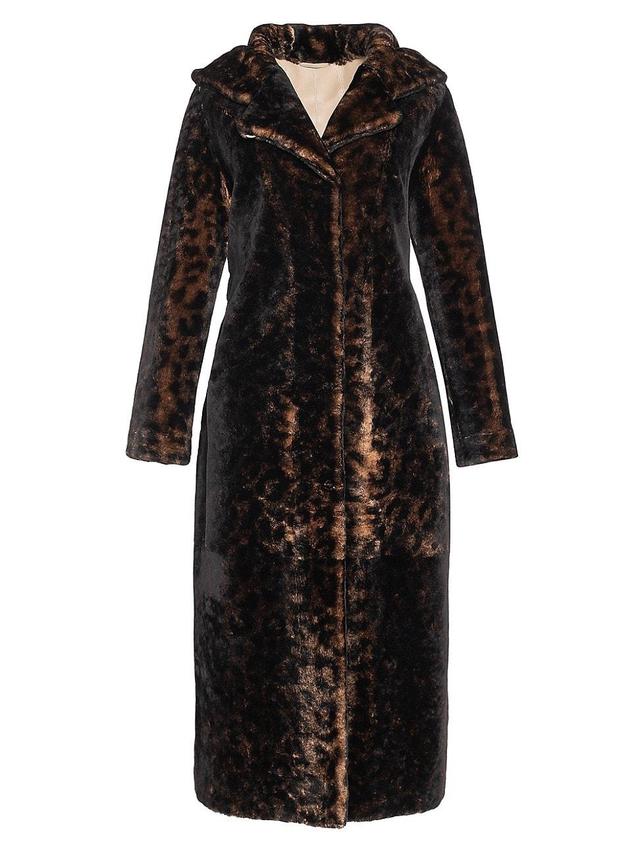 Belted Leopard-Print Lamb Shearling Hooded Long Coat Product Image