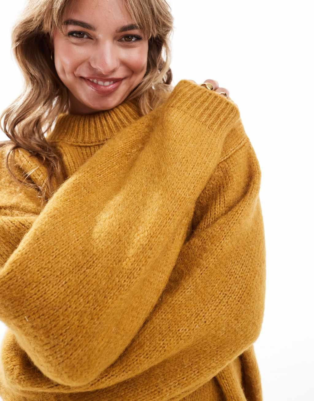 ASOS DESIGN oversized crew neck sweater in marigold Product Image