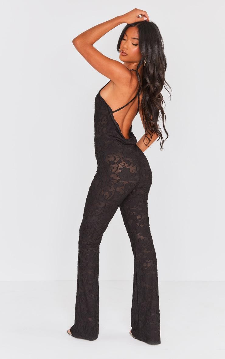 Black Floral Burnout Cowl Back Strappy Jumpsuit Product Image