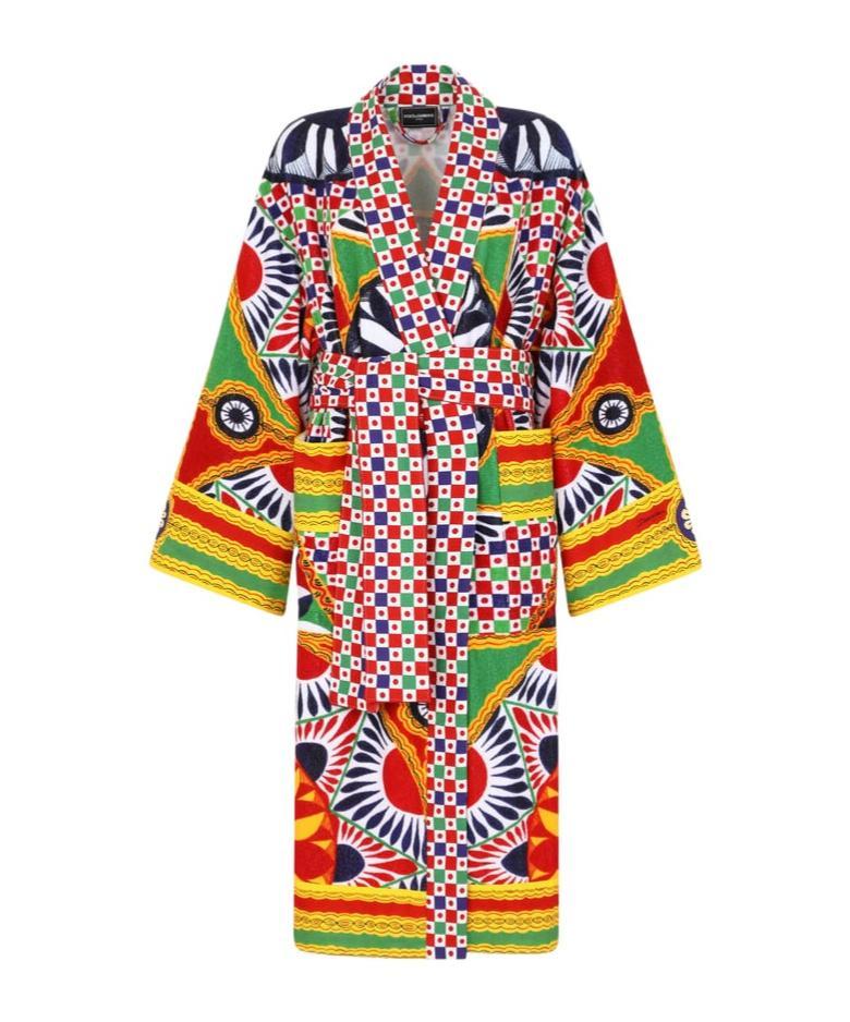 DOLCE & GABBANA Graphic-print Long Sleeve Bathrobe In Multicolor Product Image