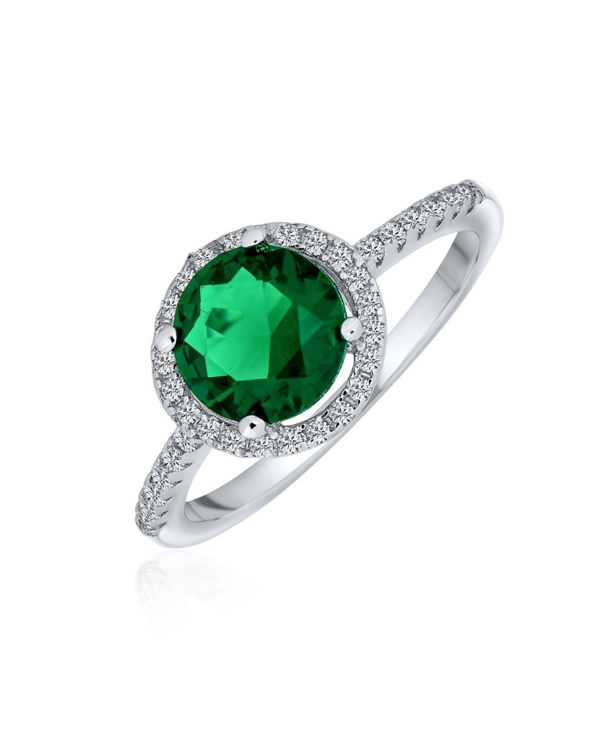 3CT Cubic Zirconia Aaa Cz Pave Circle Round Solitaire Halo Green Simulated Emerald Engagement Ring For Women .925 Sterling Silver Product Image