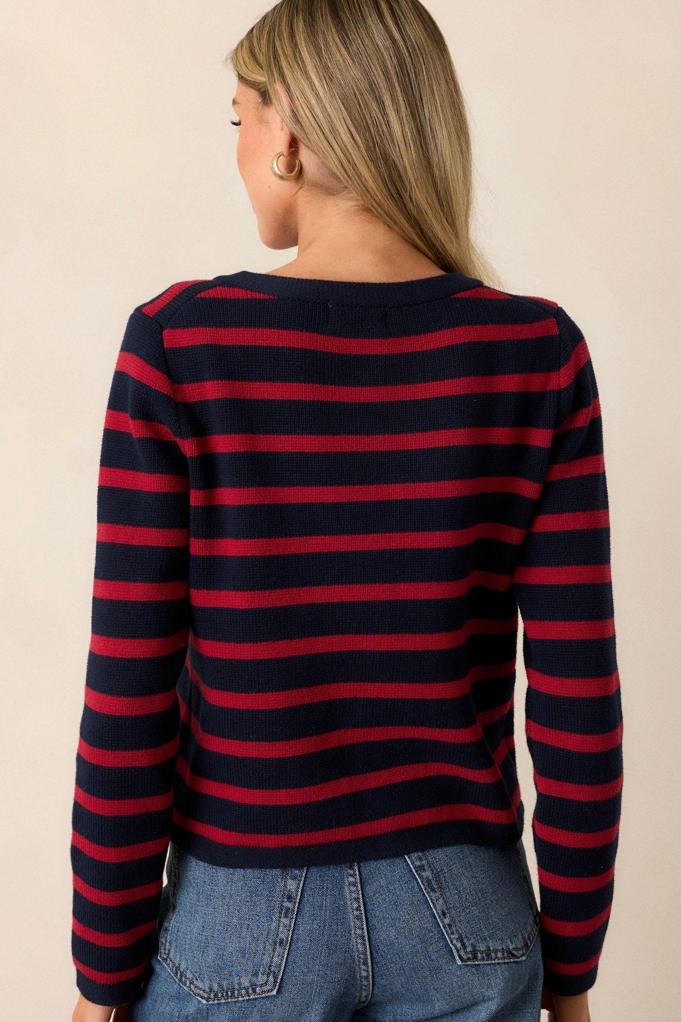 The Time Is Right 100% Cotton Red Stripe Cardigan Product Image