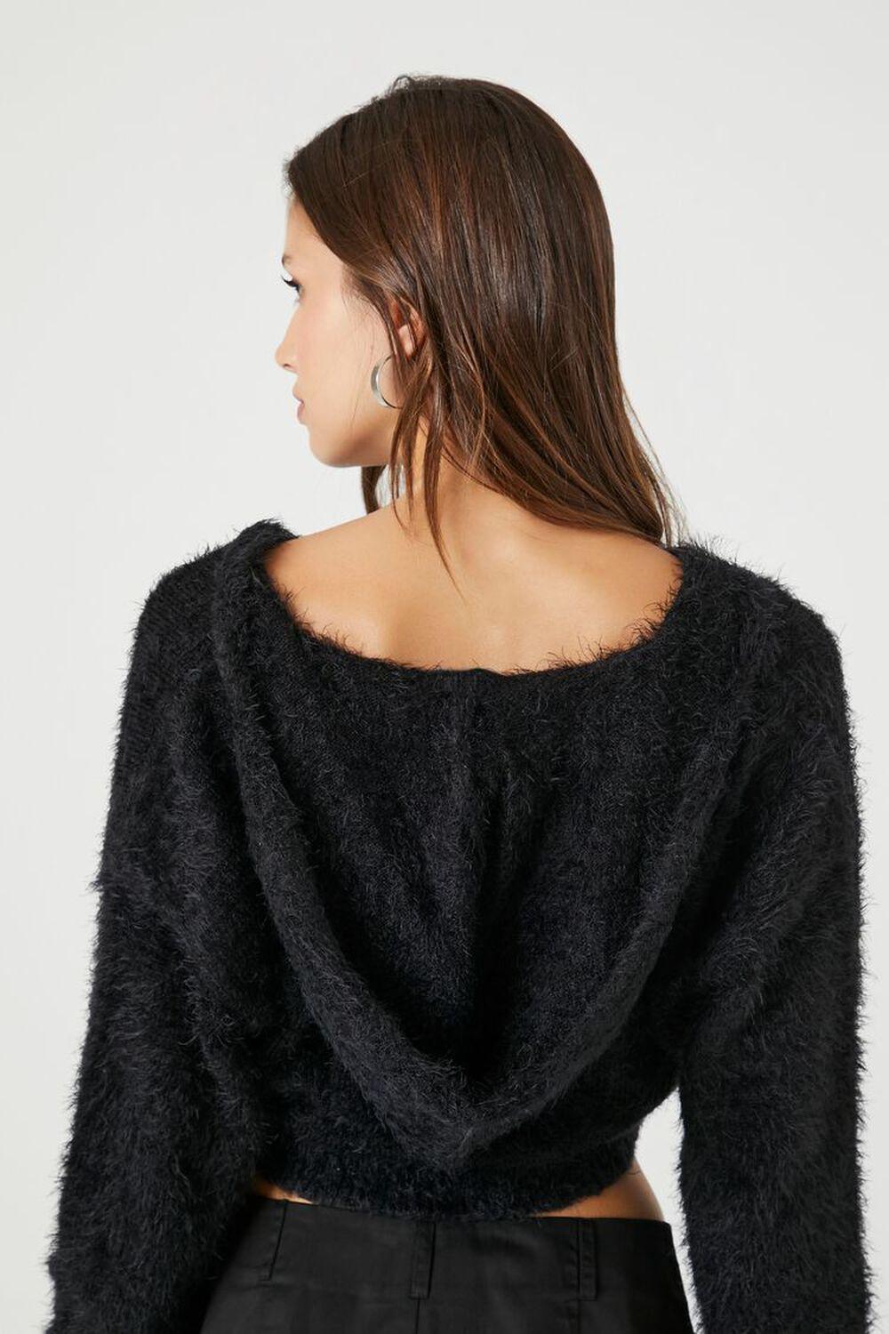 Hooded Fuzzy Knit Cropped Sweater | Forever 21 Product Image