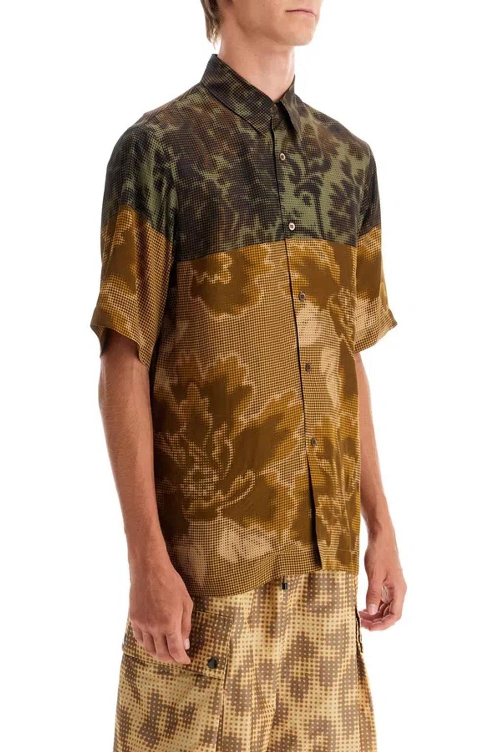 Floral Print Short Sleeve Shirt In Khaki Product Image