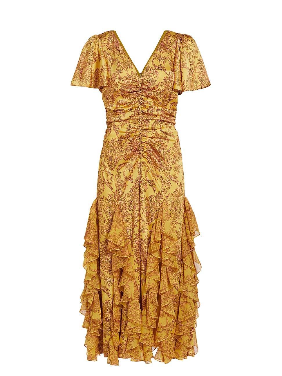 Womens Olympia Paisley Ruffle Midi-Dress Product Image