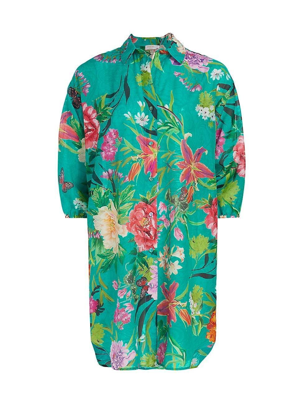 Womens Floral Cotton & Silk Cover-Up Mini Dress Product Image