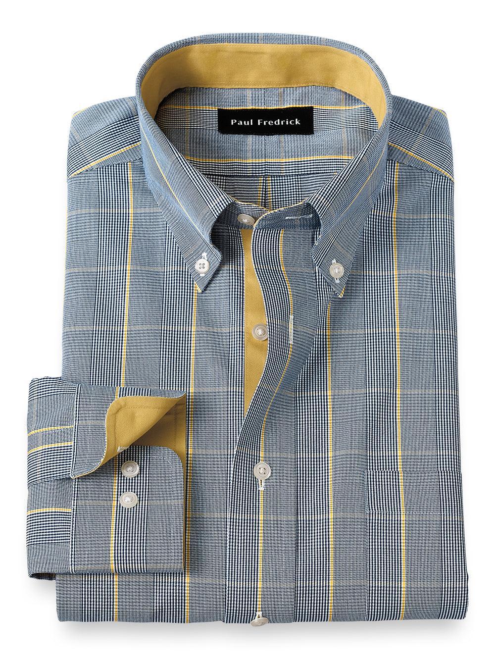 Tailored Fit Non-iron Cotton Glen Plaid Dress Shirt With Contrast Trim Product Image