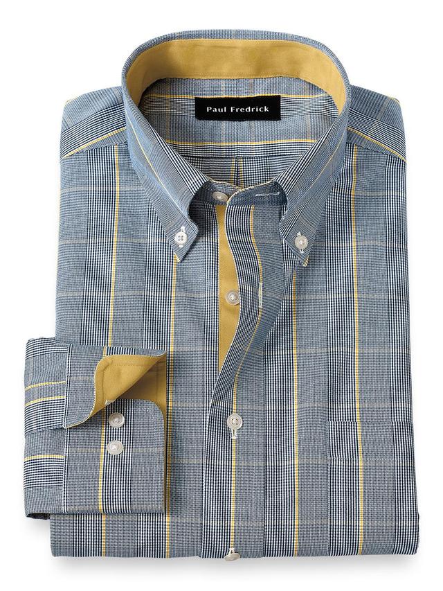 Slim Fit Non-iron Cotton Glen Plaid Dress Shirt With Contrast Trim Product Image