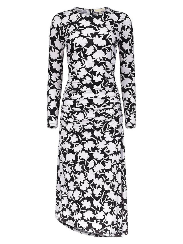 Womens Ruched Floral Midi-Dress Product Image