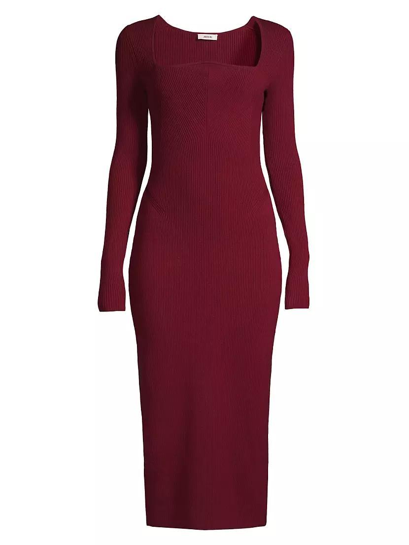 Square-Neck Wool Rib-Knit Midi-Dress Product Image