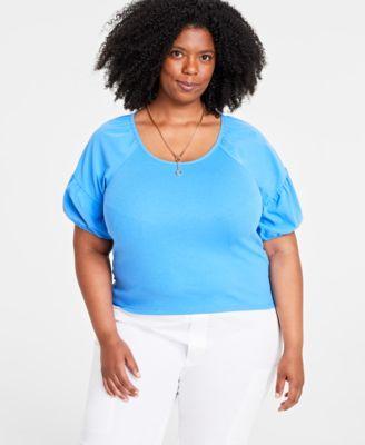 Trendy Plus Size Scoop-Neck Puff-Sleeve Top, Created for Macy's Product Image