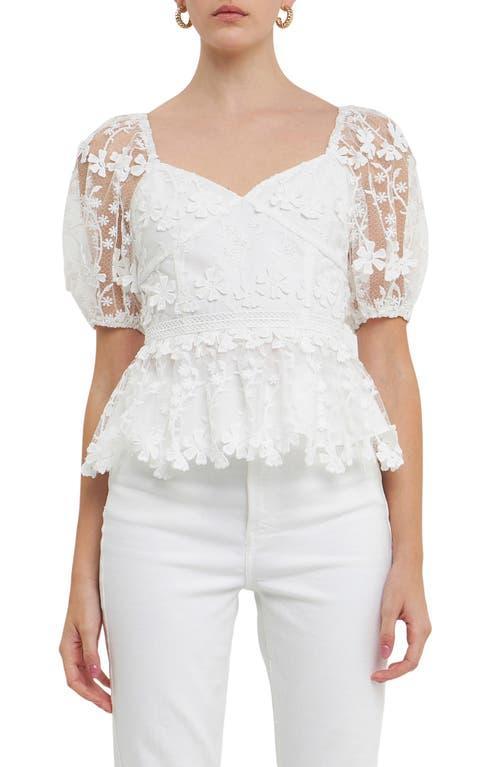 Endless Rose Floral Lace Puff Sleeve Peplum Top Product Image