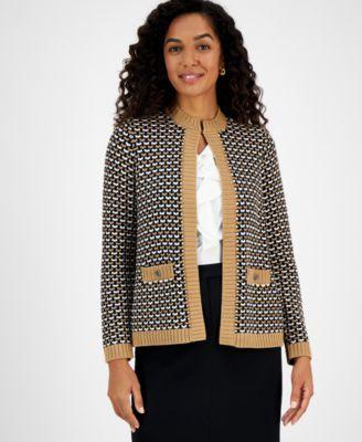 Petite Textured Border Long-Sleeve Cardigan  Product Image