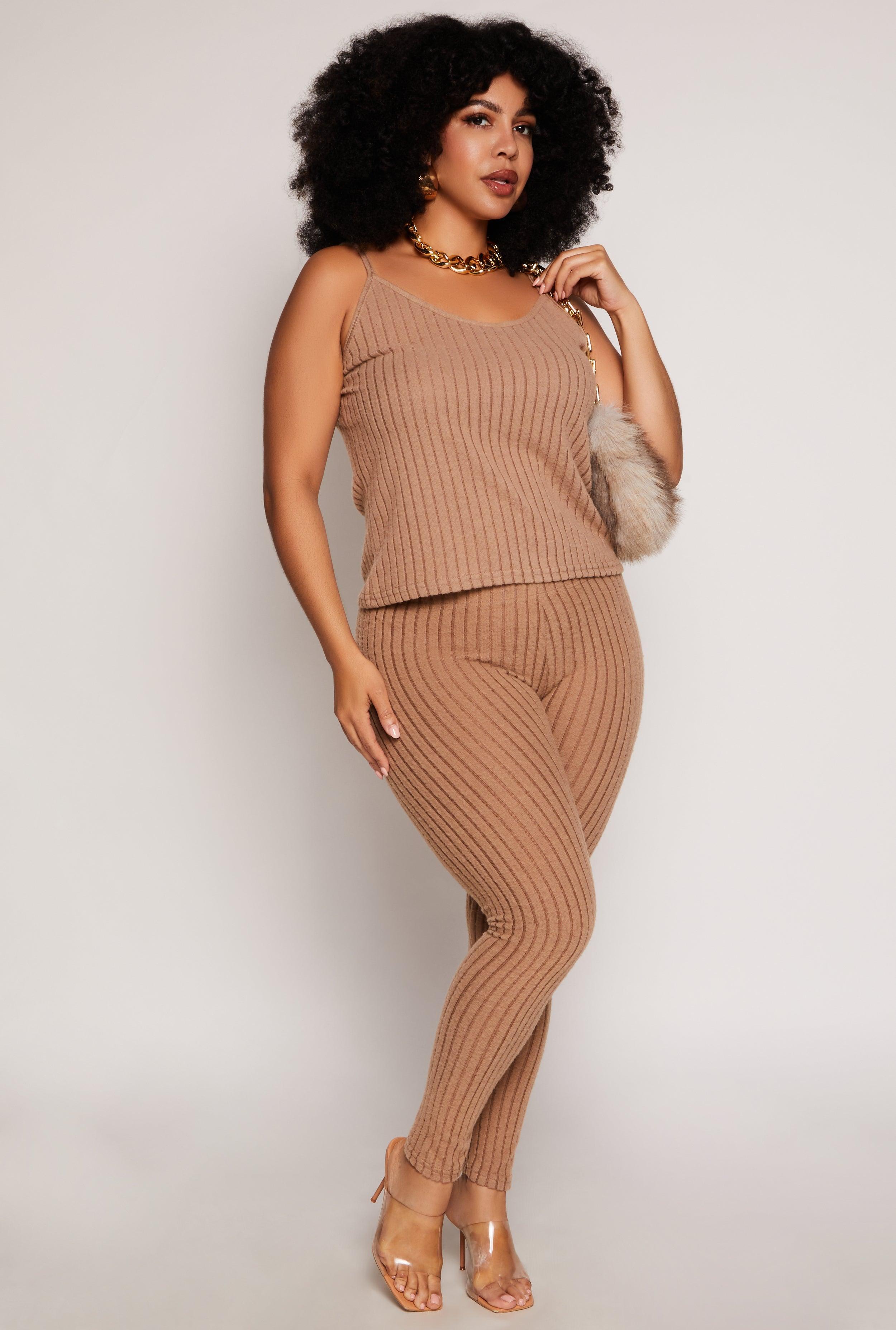 Womens Plus Size Brushed Ribbed Knit Leggings Product Image