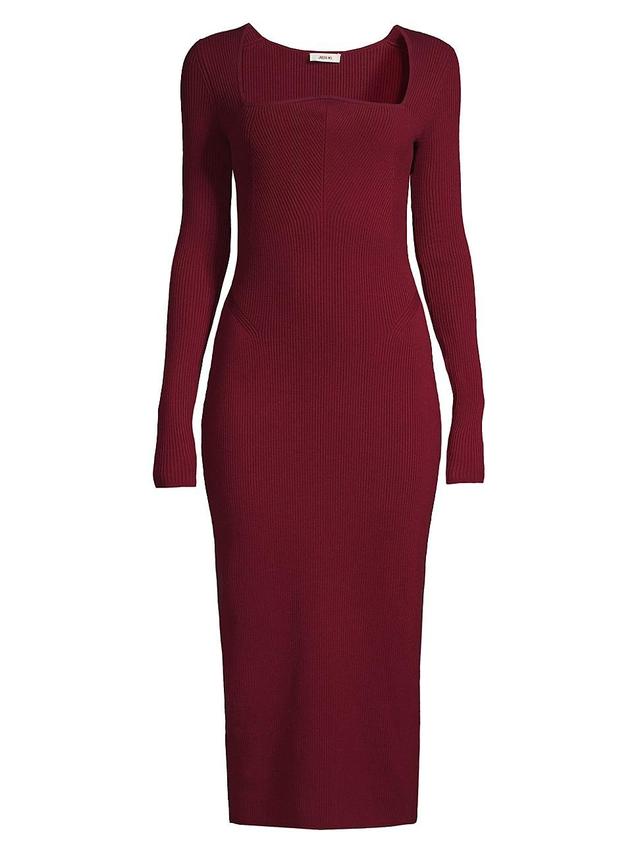 Womens Square-Neck Wool Rib-Knit Midi-Dress Product Image