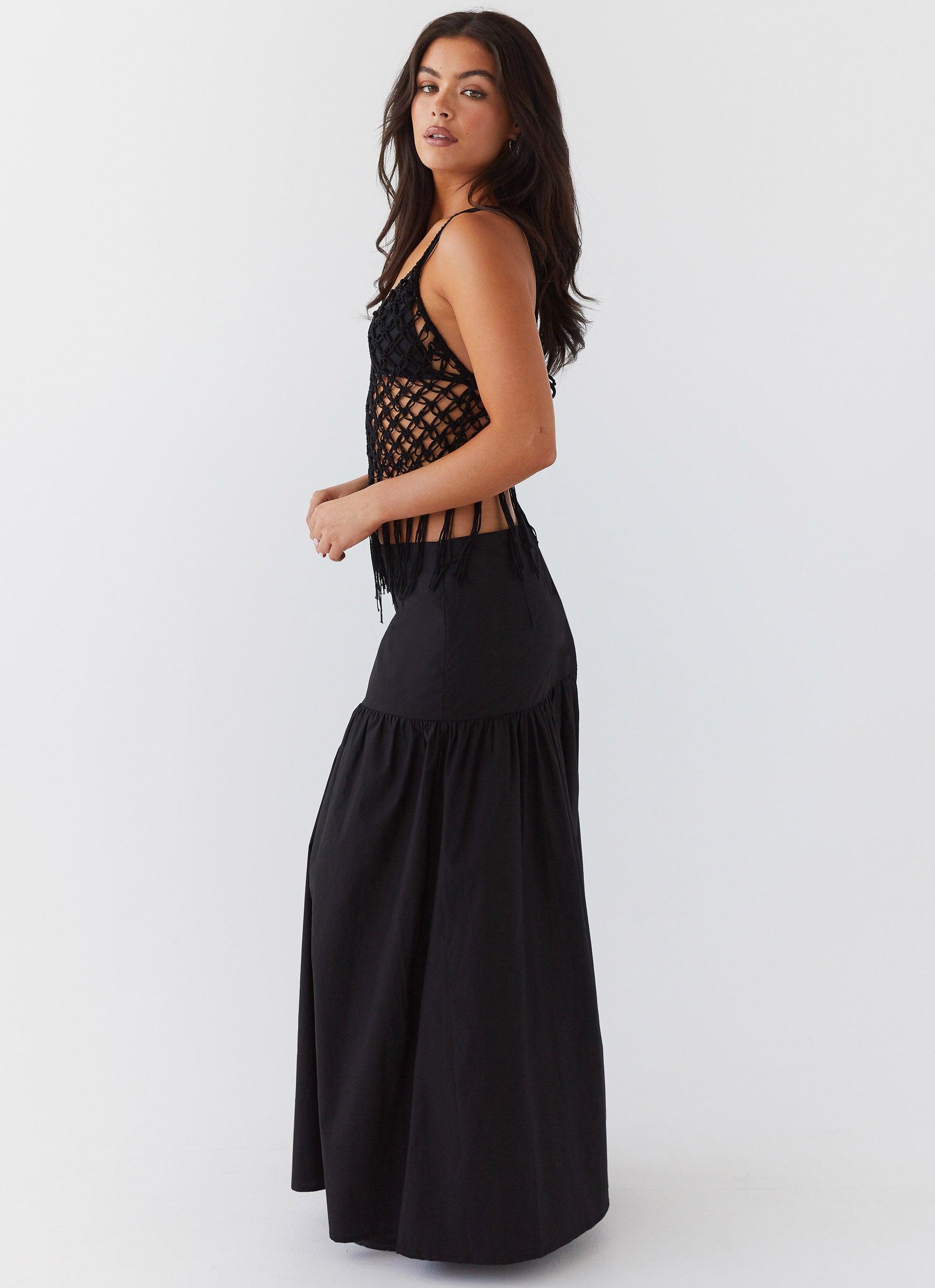 Dreamcatcher Tiered Maxi Skirt - Black Product Image