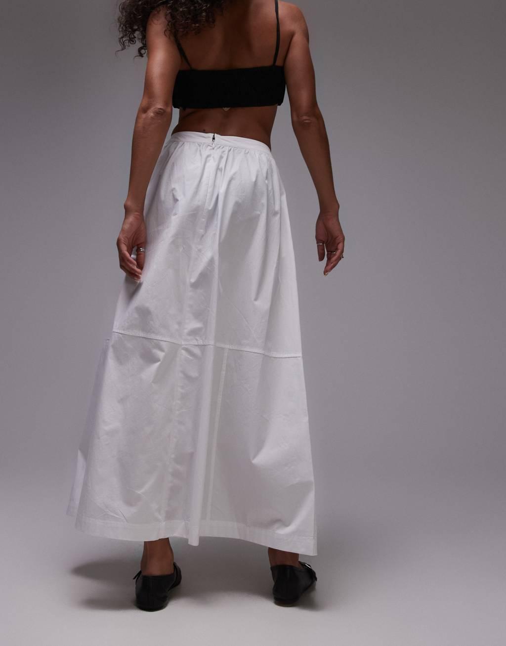 Topshop poplin full midi skirt in ivory Product Image