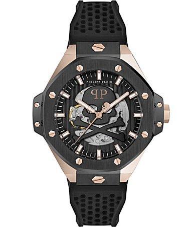 Philipp Plein Mens Automatic Skeleton Royal Black Silicone Strap Watch 46mm - Two Tone Product Image