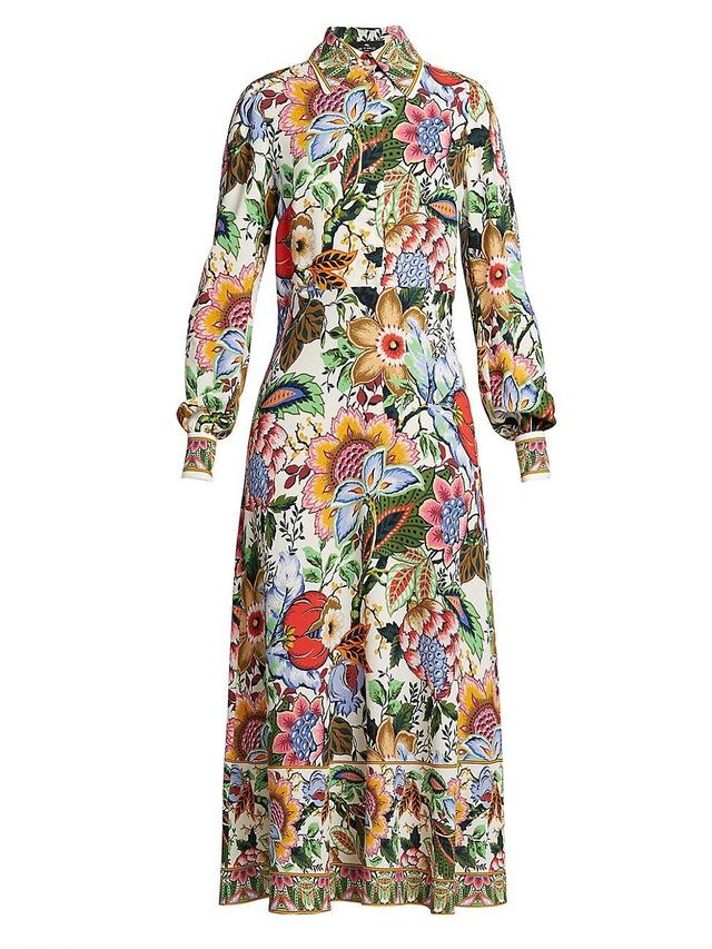 Womens Floral Balloon-Sleeve Midi-Dress Product Image