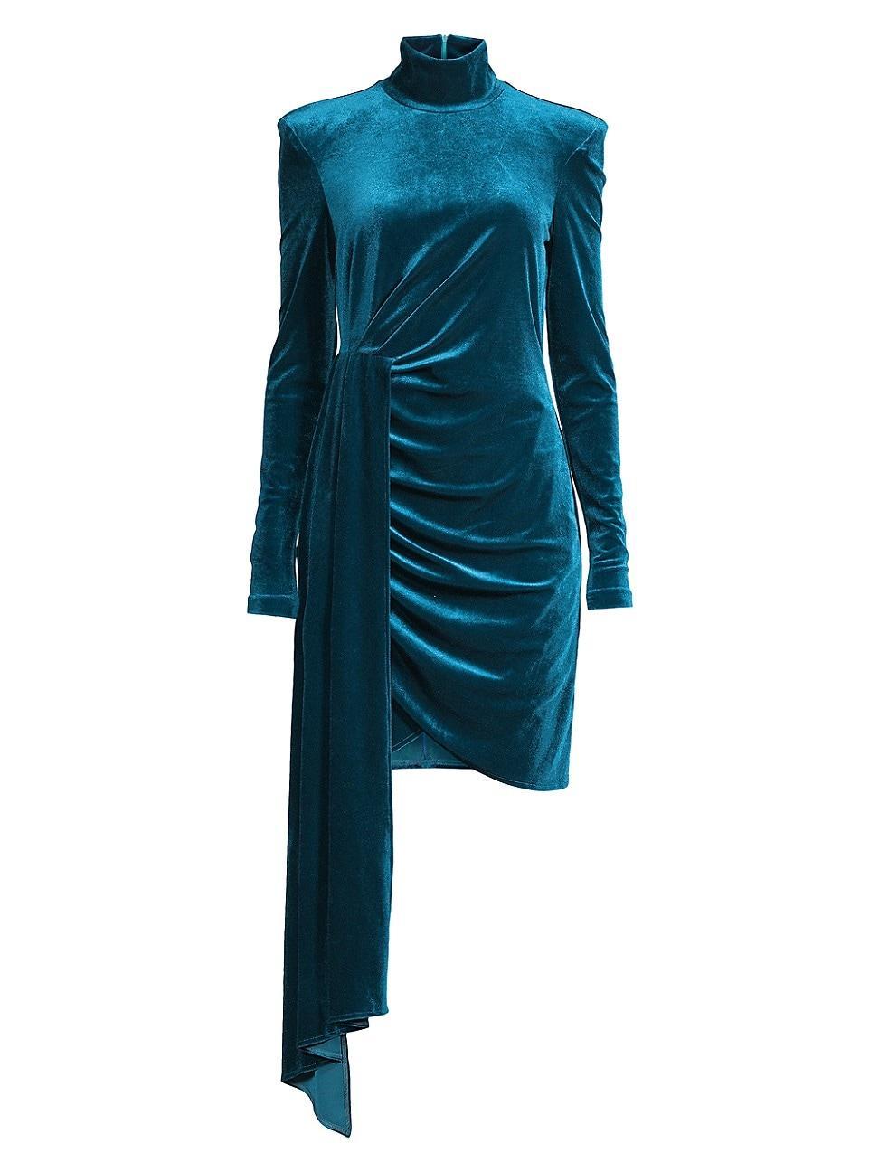 Womens Side-Drape Velvet Long-Sleeve Minidress Product Image