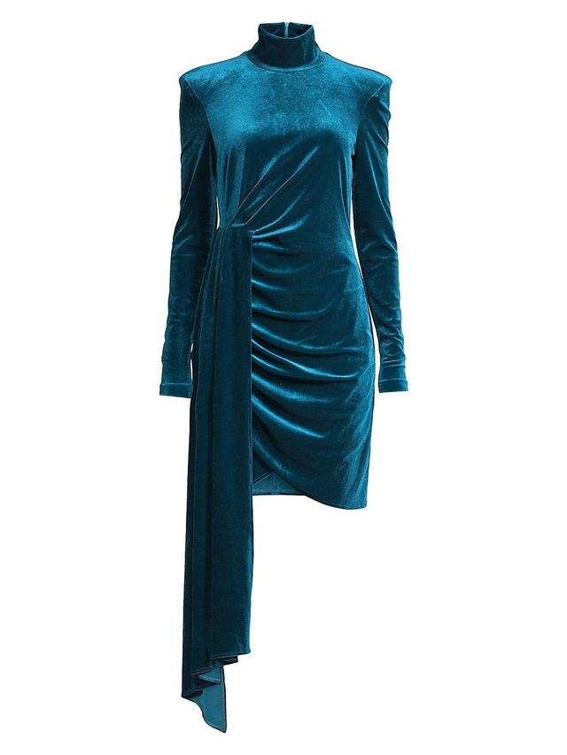 Womens Side-Drape Velvet Long-Sleeve Minidress Product Image