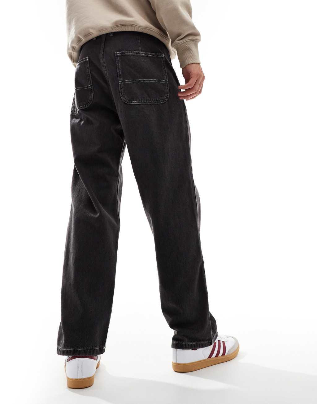 Jack & Jones eddie baggy worker jeans in washed black Product Image