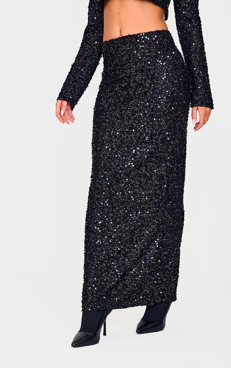 Black Sequin Maxi Skirt Product Image