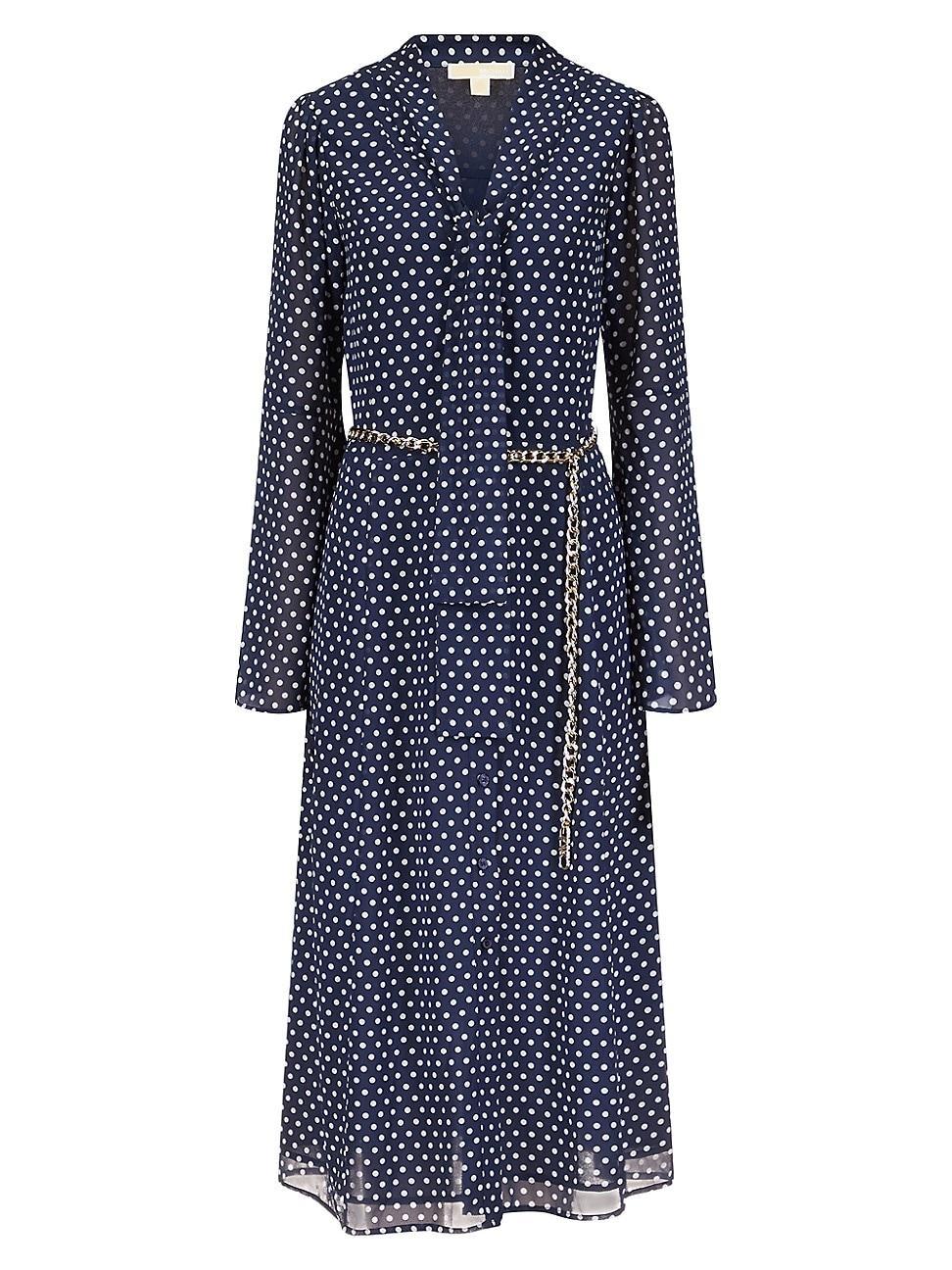 Womens Dotted Tie-Neck Midi-Dress product image