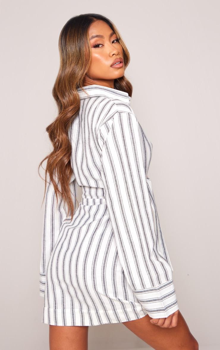  Grey Stripe Knot Front Long Sleeve Shirt Dress Product Image