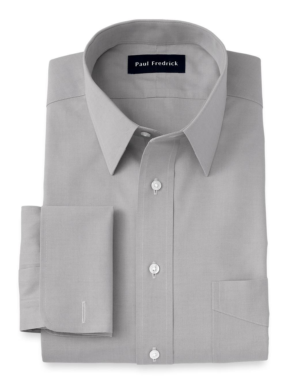 Non-iron Cotton Pinpoint Solid Color Straight Collar French Cuff Dress Shirt Product Image