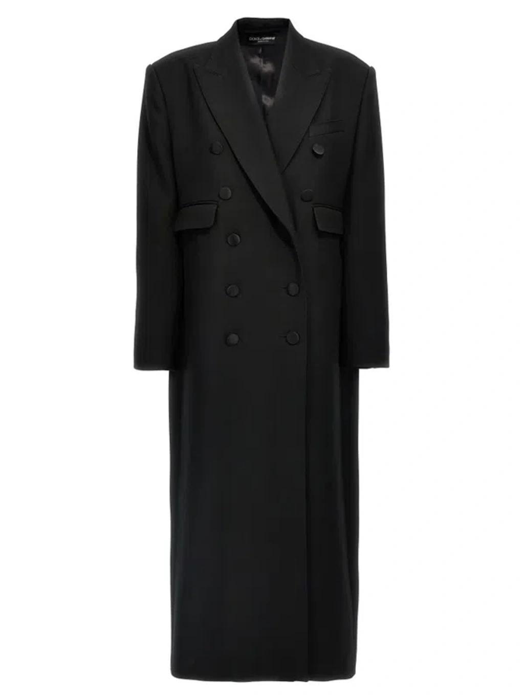 DOLCE & GABBANA Wool Gabardine Double-breasted Coat In Black Product Image