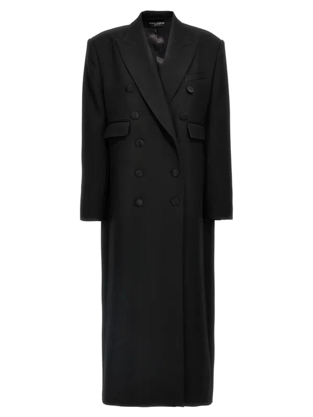 DOLCE & GABBANA Wool Gabardine Double-breasted Coat In Black Product Image