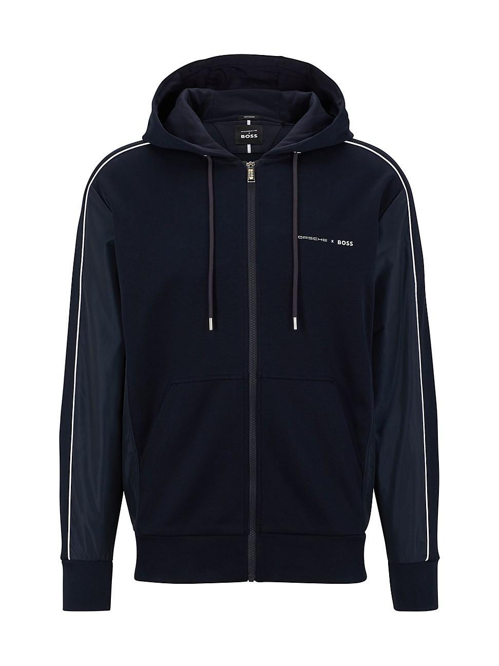 Mens Cotton-Blend Zip-Up Hoodie With Tonal Mesh Product Image