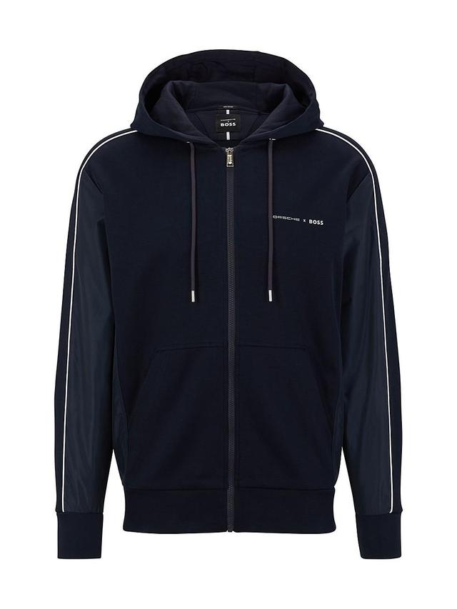 Mens Cotton-Blend Zip-Up Hoodie With Tonal Mesh Product Image