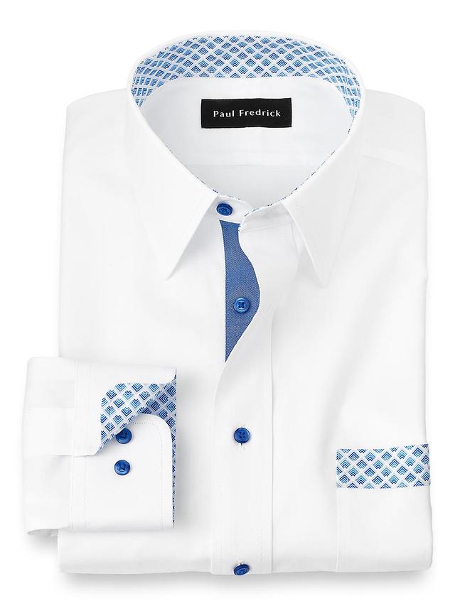 Non-Iron Cotton Solid Dress Shirt With Contrast Trim - White Product Image