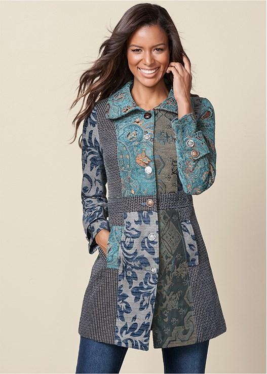 Mixed Print Coat Product Image