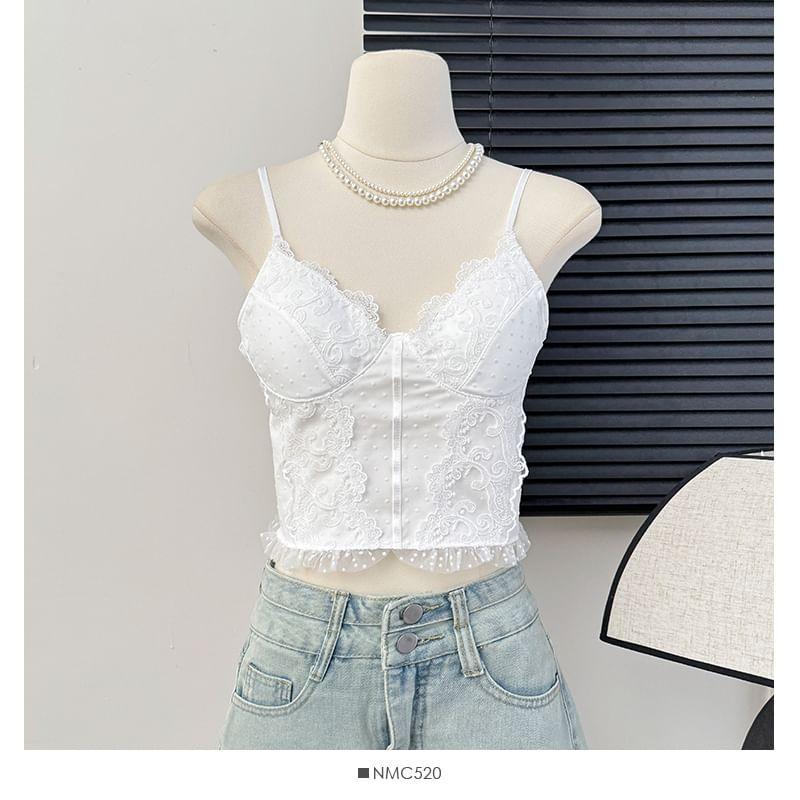 Lace-Trim Floral-Embroidered Bustier Top with Pad Product Image