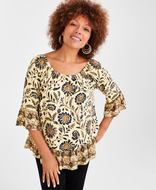 Style & Co Womens Printed On-Off Knit Top, Created for Macys Product Image