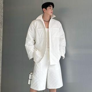 Set: Plain Zip Jacket + High Waist Shorts Product Image