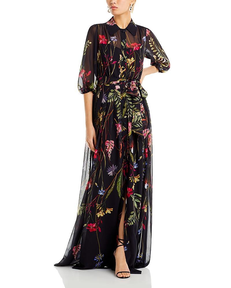 Womens Chiffon Floral Puff-Sleeve Gown Product Image