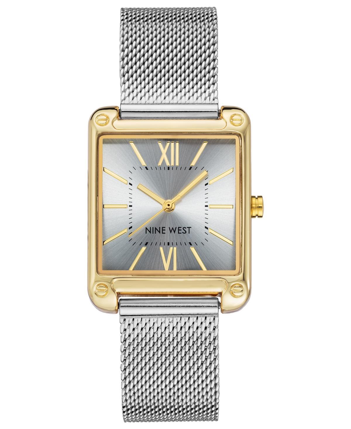 Nine West Womens Two Tone Rectangle Dial Dress Watch Gold Tone Product Image