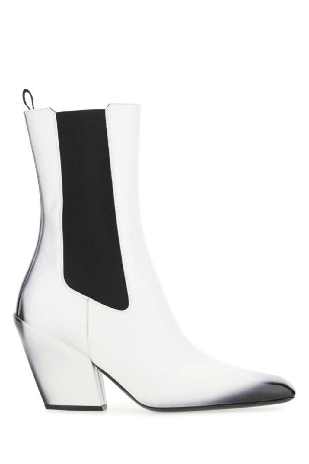 Woman White Leather Ankle Boots product image